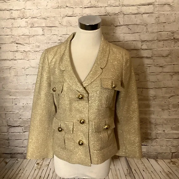 Kate Spade Champagne gold metallic tweed jacket Jackets Coats